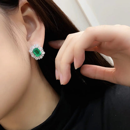 PT950 Lab Grown Diamond & Lab Grown Emerald 4ct Emerald Cut Earrings