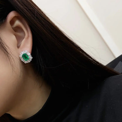 PT950 Lab Grown Diamond & Lab Grown Emerald 4ct Emerald Cut Earrings