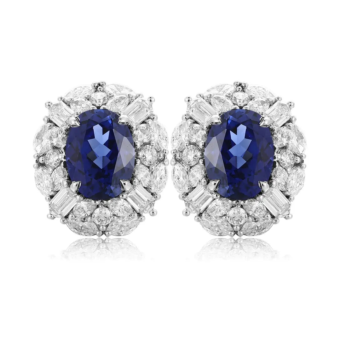 PT950 Lab Grown Diamond & Lab Grown Sapphire 3ct Oval Shape Earring