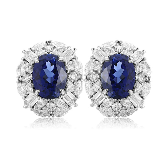 PT950 Lab Grown Diamond & Lab Grown Sapphire 3ct Oval Shape Earring