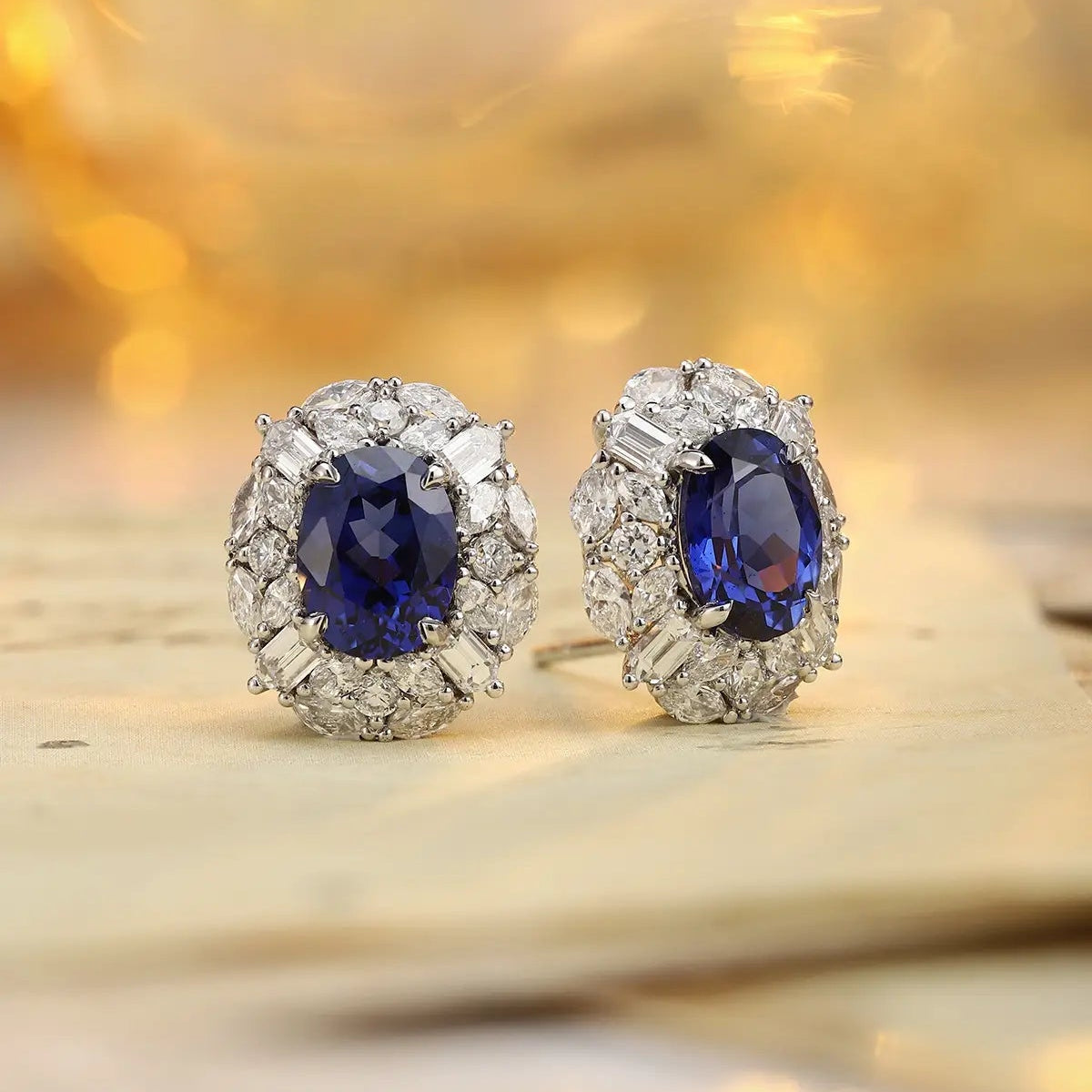 PT950 Lab Grown Diamond & Lab Grown Sapphire 3ct Oval Shape Earring