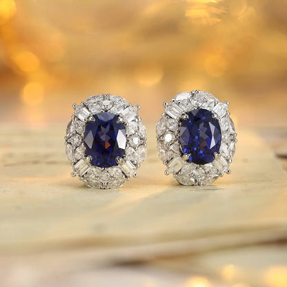 PT950 Lab Grown Diamond & Lab Grown Sapphire 3ct Oval Shape Earring