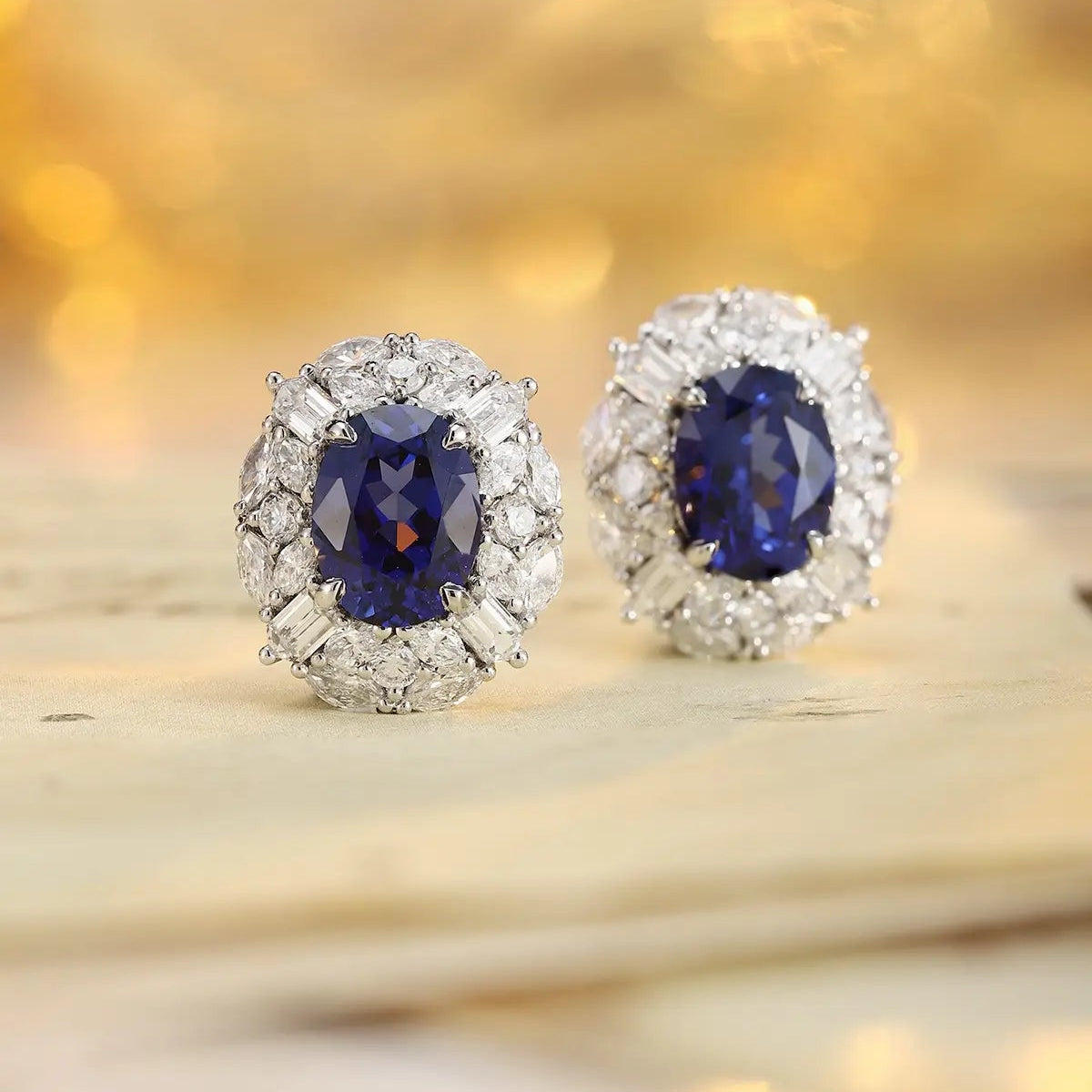 PT950 Lab Grown Diamond & Lab Grown Sapphire 3ct Oval Shape Earring