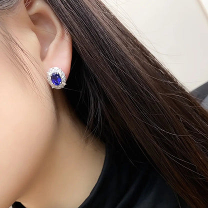 PT950 Lab Grown Diamond & Lab Grown Sapphire 3ct Oval Shape Earring