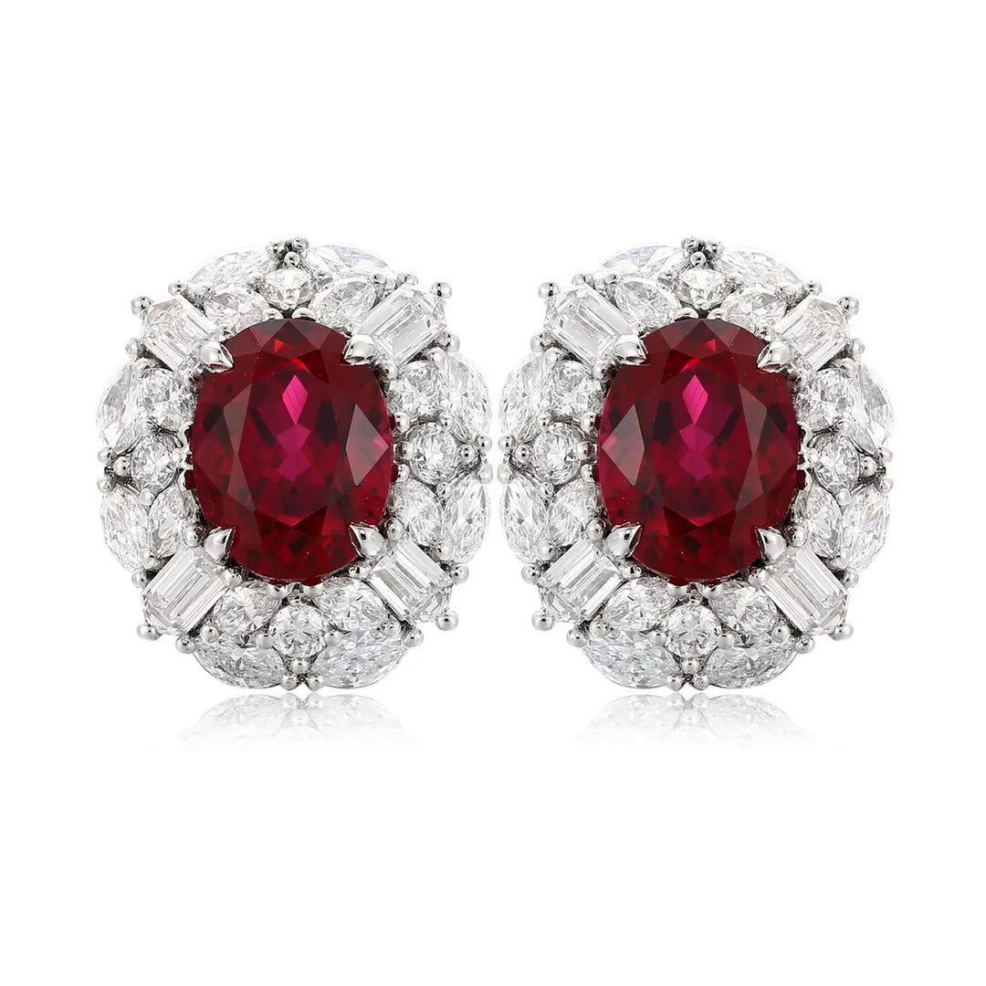 PT950 Lab Gorwn Diamond & Lab Grown Ruby 3ct Oval Shape Earring