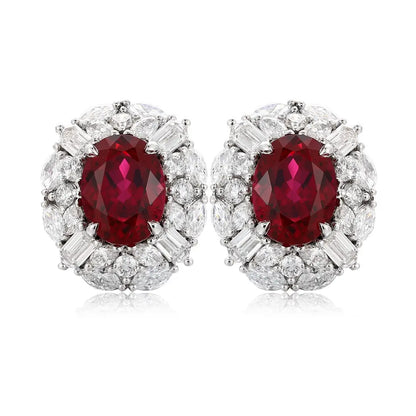 PT950 Lab Gorwn Diamond & Lab Grown Ruby 3ct Oval Shape Earring