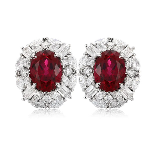 PT950 Lab Gorwn Diamond & Lab Grown Ruby 3ct Oval Shape Earring