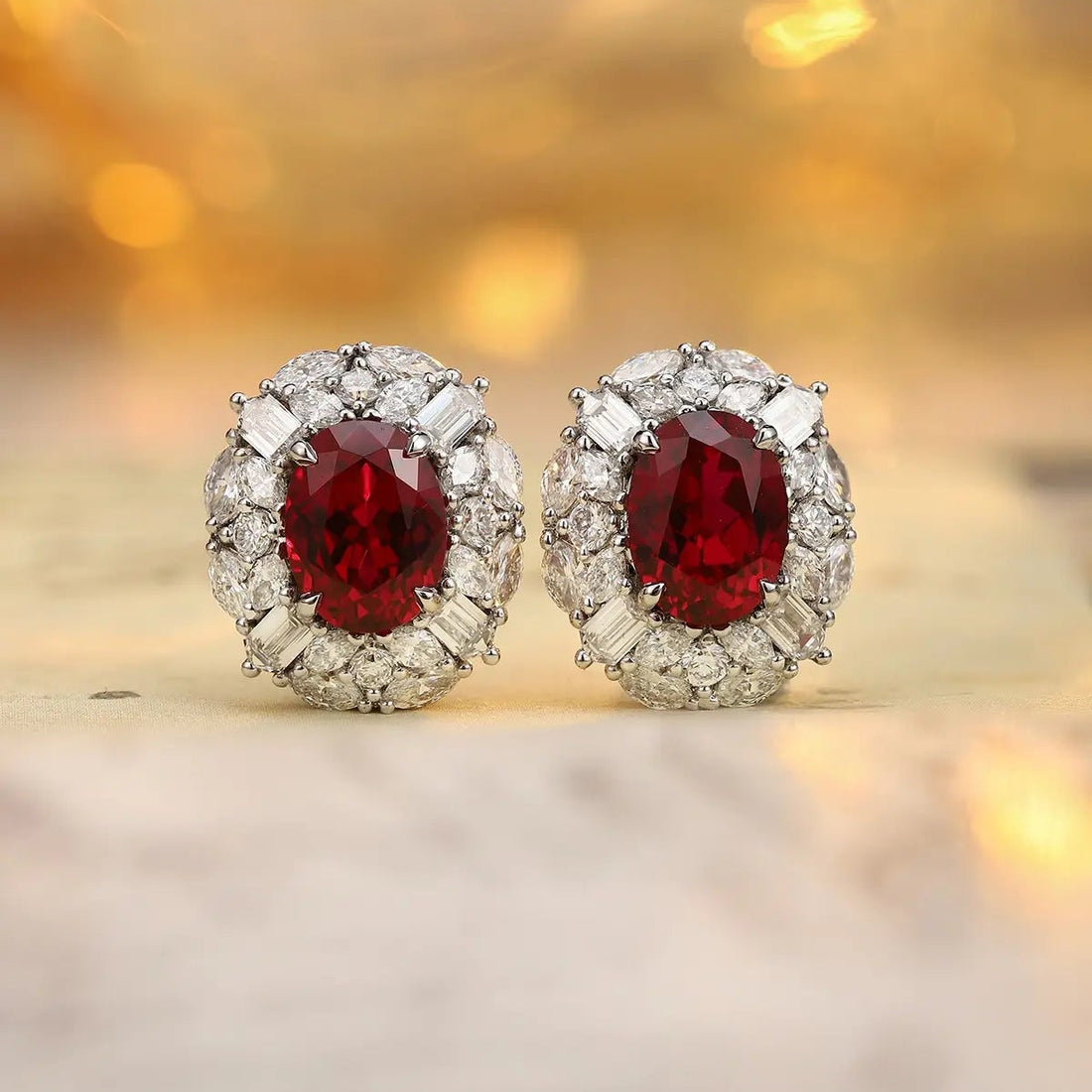PT950 Lab Gorwn Diamond & Lab Grown Ruby 3ct Oval Shape Earring