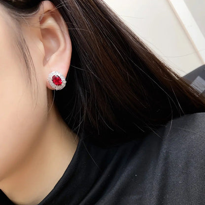 PT950 Lab Gorwn Diamond & Lab Grown Ruby 3ct Oval Shape Earring