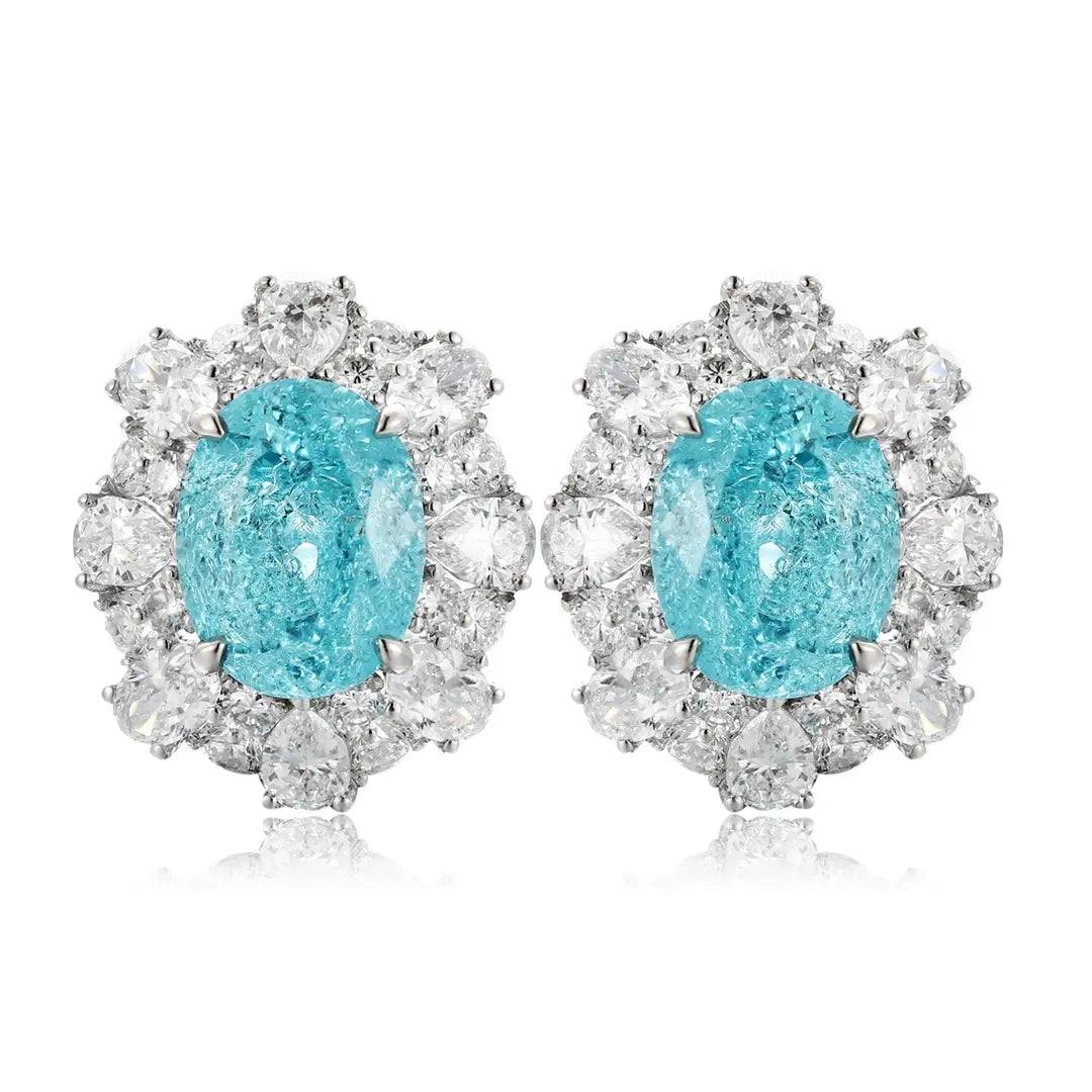 PT950 Lab Grown Diamond & Lab Grown Paraiba 6ct Oval Shape Earrings