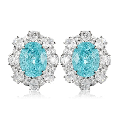 PT950 Lab Grown Diamond & Lab Grown Paraiba 6ct Oval Shape Earrings
