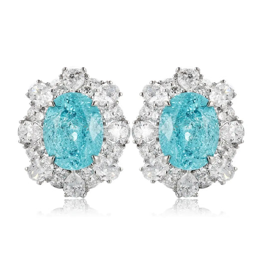 PT950 Lab Grown Diamond & Lab Grown Paraiba 6ct Oval Shape Earrings