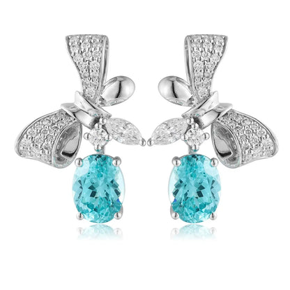 PT950 Lab Grown Diamond Lab Grown Paraiba 4.5ct Oval Shape Earrings