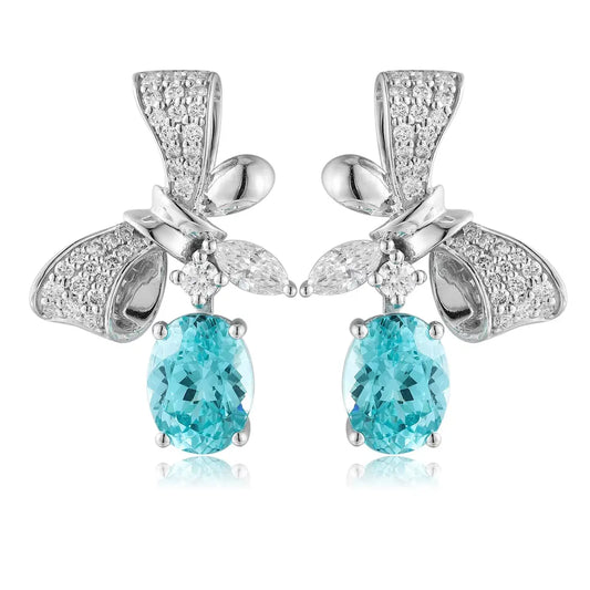 PT950 Lab Grown Diamond Lab Grown Paraiba 4.5ct Oval Shape Earrings