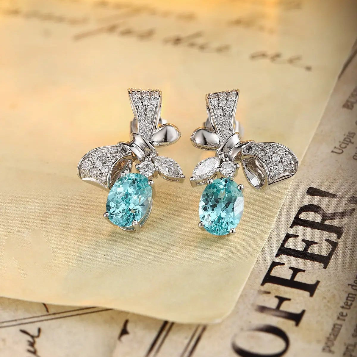 PT950 Lab Grown Diamond Lab Grown Paraiba 4.5ct Oval Shape Earrings