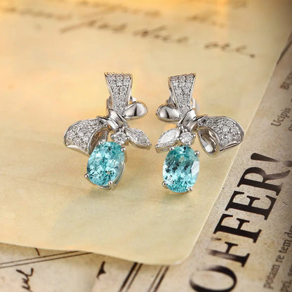 PT950 Lab Grown Diamond Lab Grown Paraiba 4.5ct Oval Shape Earrings