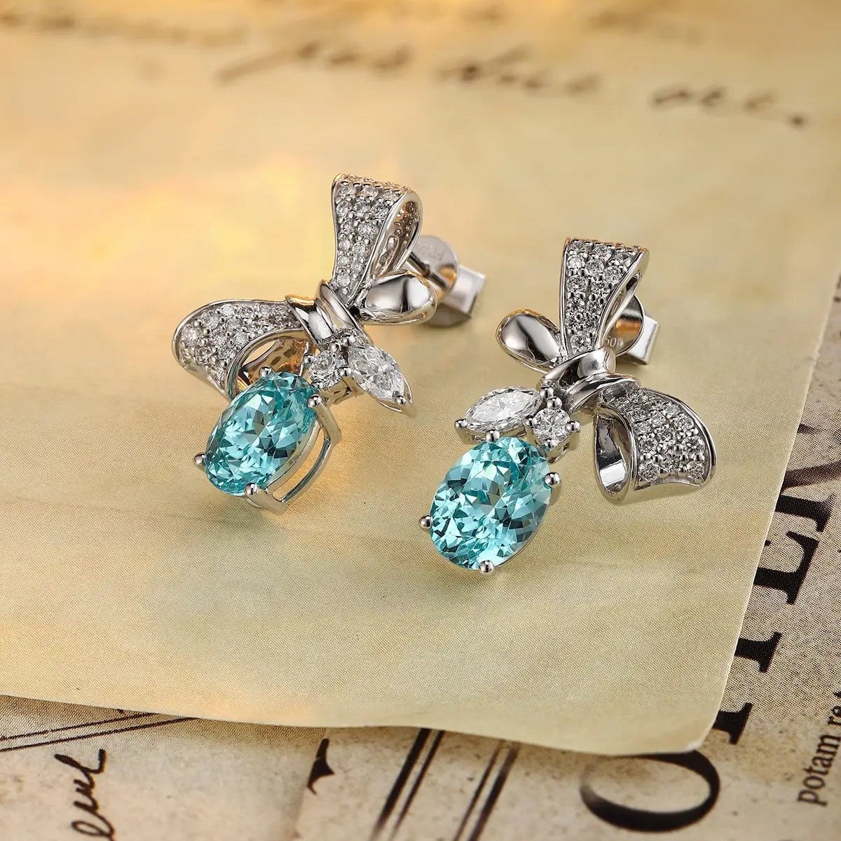 PT950 Lab Grown Diamond Lab Grown Paraiba 4.5ct Oval Shape Earrings