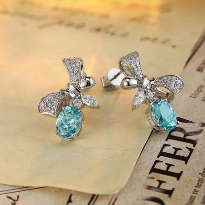 PT950 Lab Grown Diamond Lab Grown Paraiba 4.5ct Oval Shape Earrings