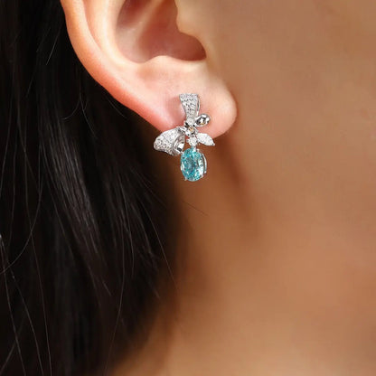 PT950 Lab Grown Diamond Lab Grown Paraiba 4.5ct Oval Shape Earrings