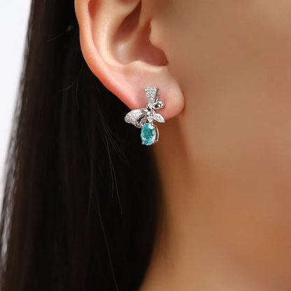 PT950 Lab Grown Diamond Lab Grown Paraiba 4.5ct Oval Shape Earrings