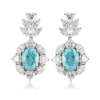 PT950 Lab Grown Diamond & Lab Grown Paraiba 6.5ct Oval Shape Earrings