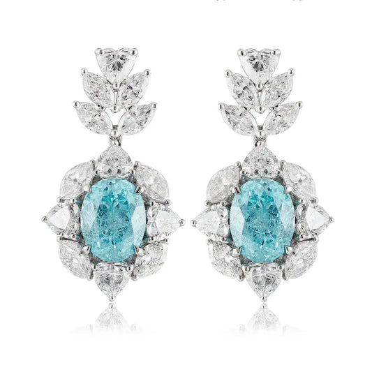 PT950 Lab Grown Diamond & Lab Grown Paraiba 6.5ct Oval Shape Earrings