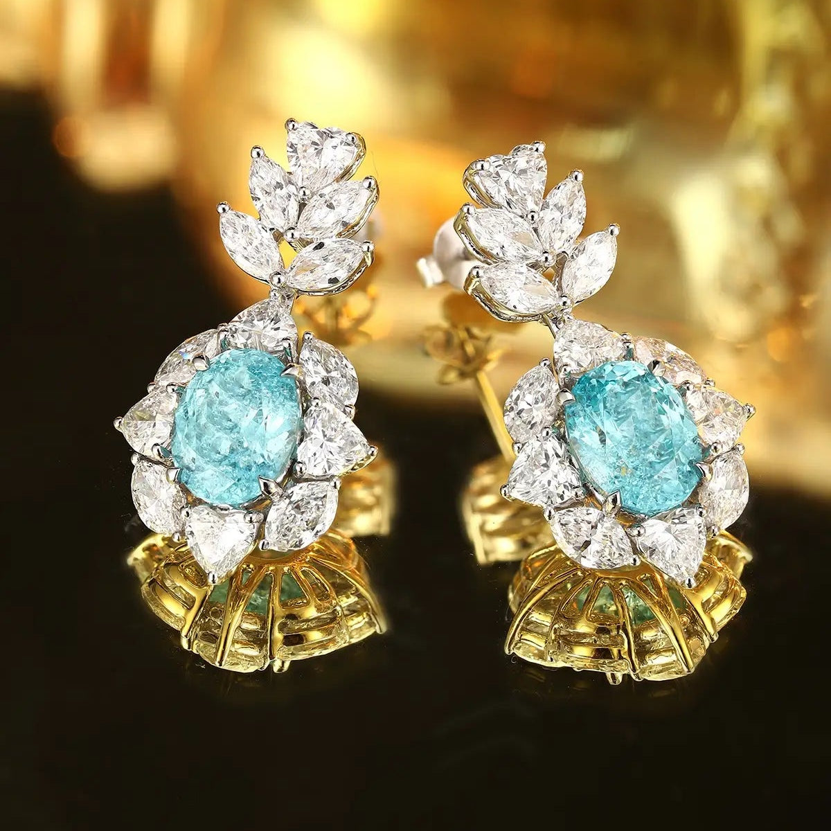 PT950 Lab Grown Diamond & Lab Grown Paraiba 6.5ct Oval Shape Earrings