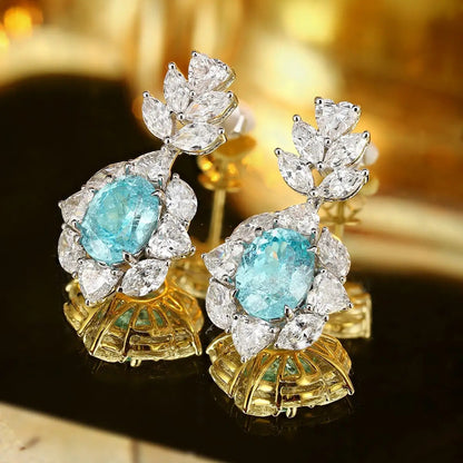 PT950 Lab Grown Diamond & Lab Grown Paraiba 6.5ct Oval Shape Earrings