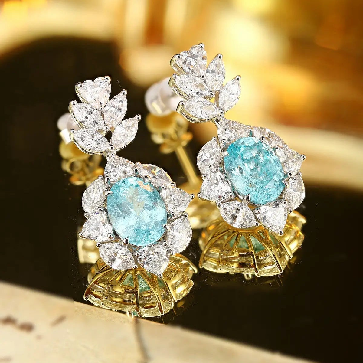 PT950 Lab Grown Diamond & Lab Grown Paraiba 6.5ct Oval Shape Earrings