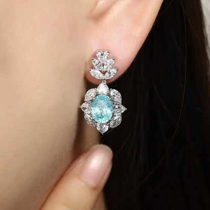 PT950 Lab Grown Diamond & Lab Grown Paraiba 6.5ct Oval Shape Earrings