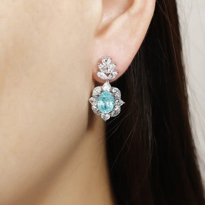 PT950 Lab Grown Diamond & Lab Grown Paraiba 6.5ct Oval Shape Earrings