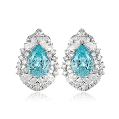 PT950 Lab Grown Diamond Lab Grown Paraiba 6.5ct Pear Shape Earrings