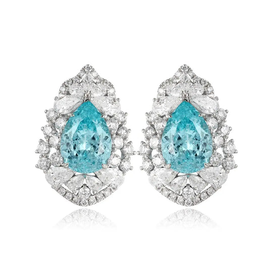 PT950 Lab Grown Diamond Lab Grown Paraiba 6.5ct Pear Shape Earrings
