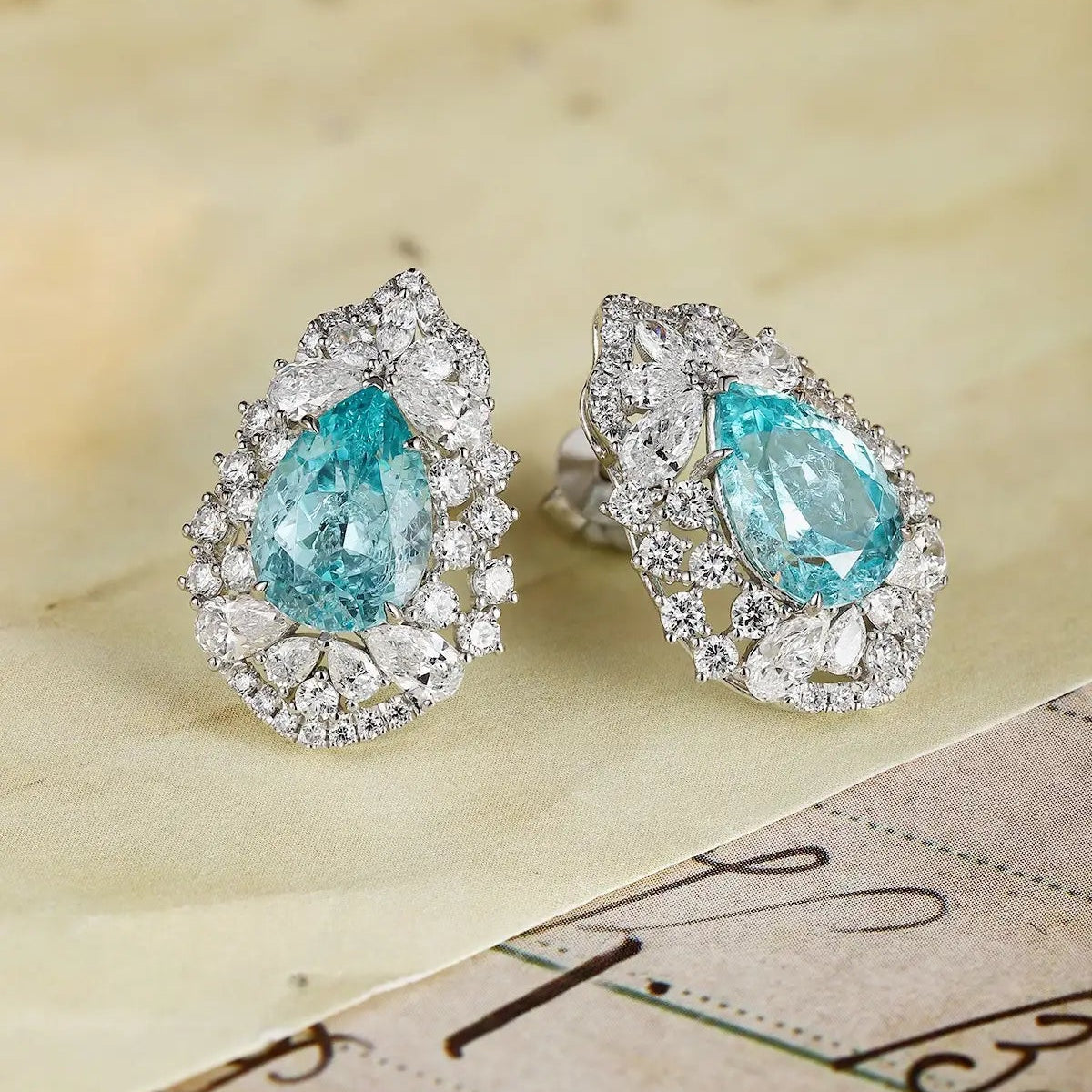 PT950 Lab Grown Diamond Lab Grown Paraiba 6.5ct Pear Shape Earrings