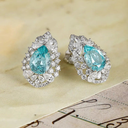 PT950 Lab Grown Diamond Lab Grown Paraiba 6.5ct Pear Shape Earrings