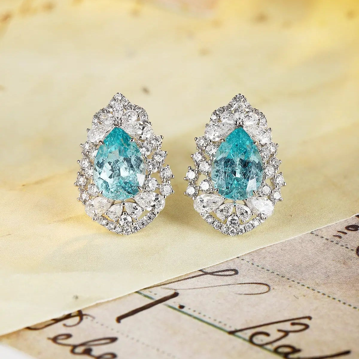 PT950 Lab Grown Diamond Lab Grown Paraiba 6.5ct Pear Shape Earrings