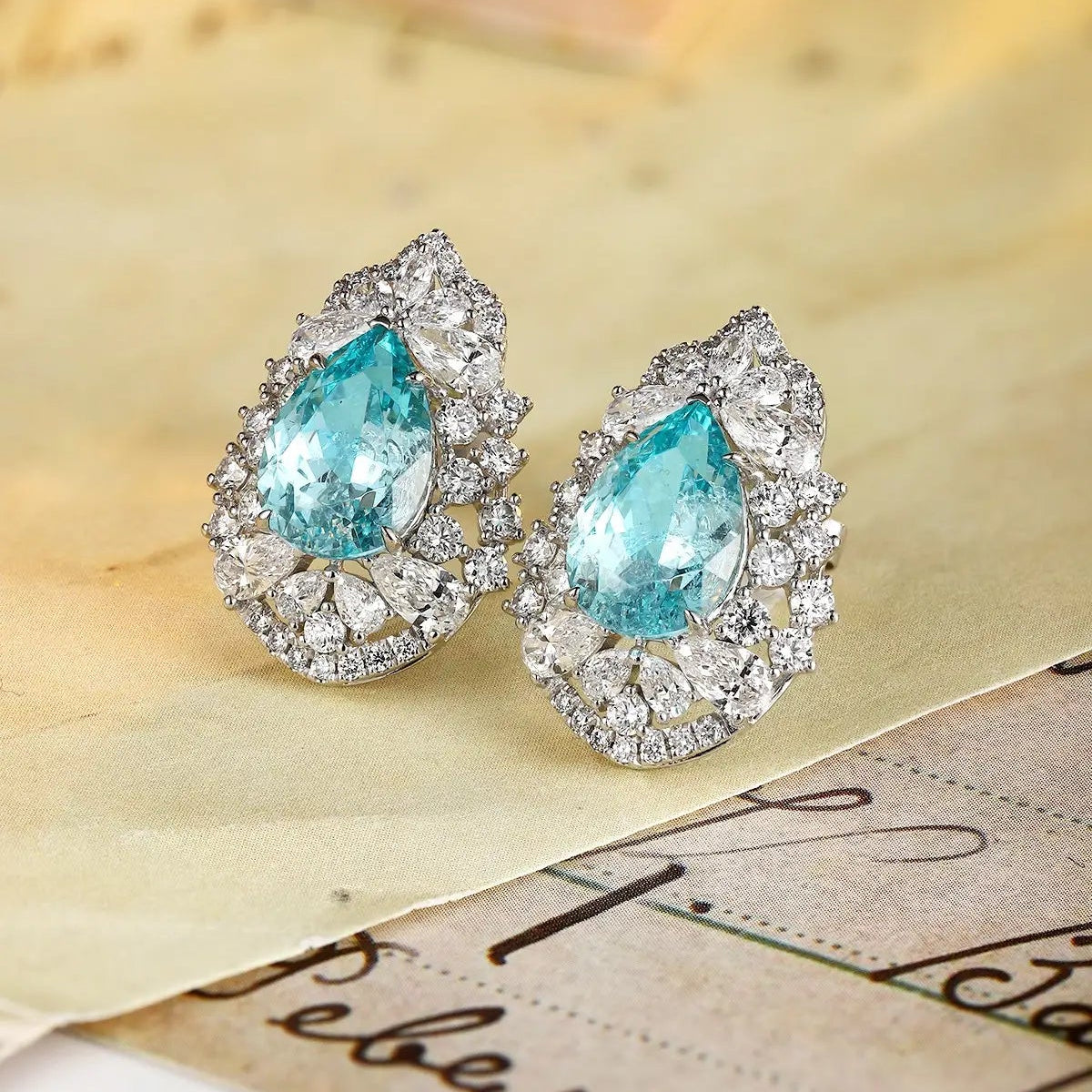 PT950 Lab Grown Diamond Lab Grown Paraiba 6.5ct Pear Shape Earrings