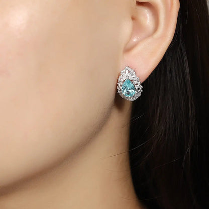 PT950 Lab Grown Diamond Lab Grown Paraiba 6.5ct Pear Shape Earrings