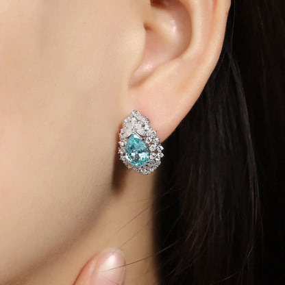 PT950 Lab Grown Diamond Lab Grown Paraiba 6.5ct Pear Shape Earrings