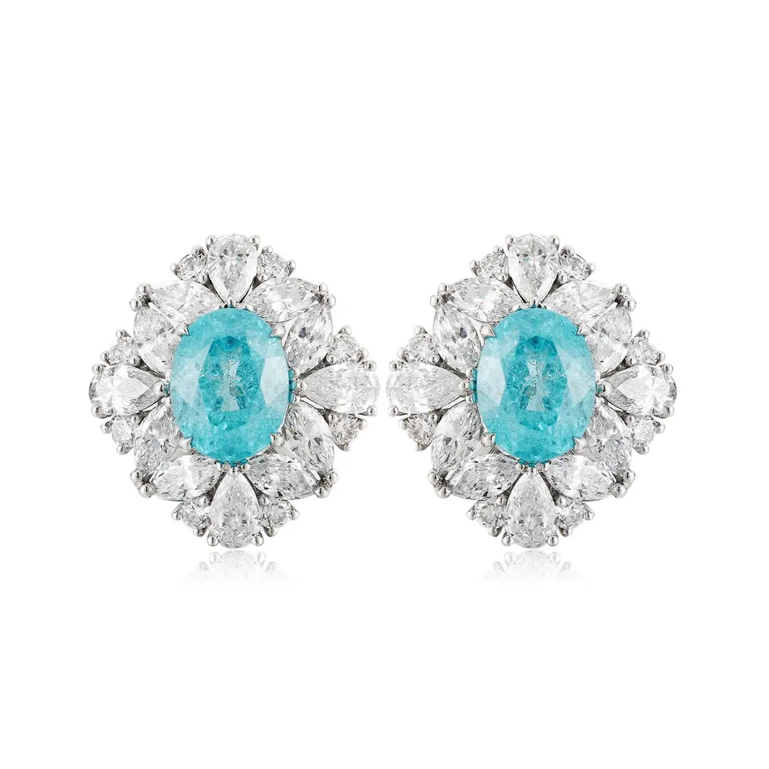 PT950 Lab Grown Diamond Lab Grown Paraiba 6.5ct Oval Shape Earrings