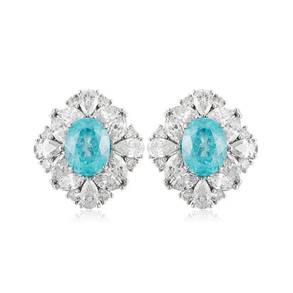 PT950 Lab Grown Diamond Lab Grown Paraiba 6.5ct Oval Shape Earrings