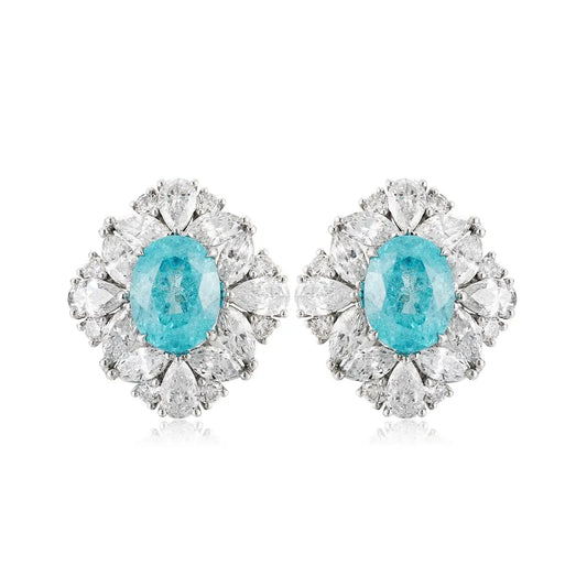 PT950 Lab Grown Diamond Lab Grown Paraiba 6.5ct Oval Shape Earrings
