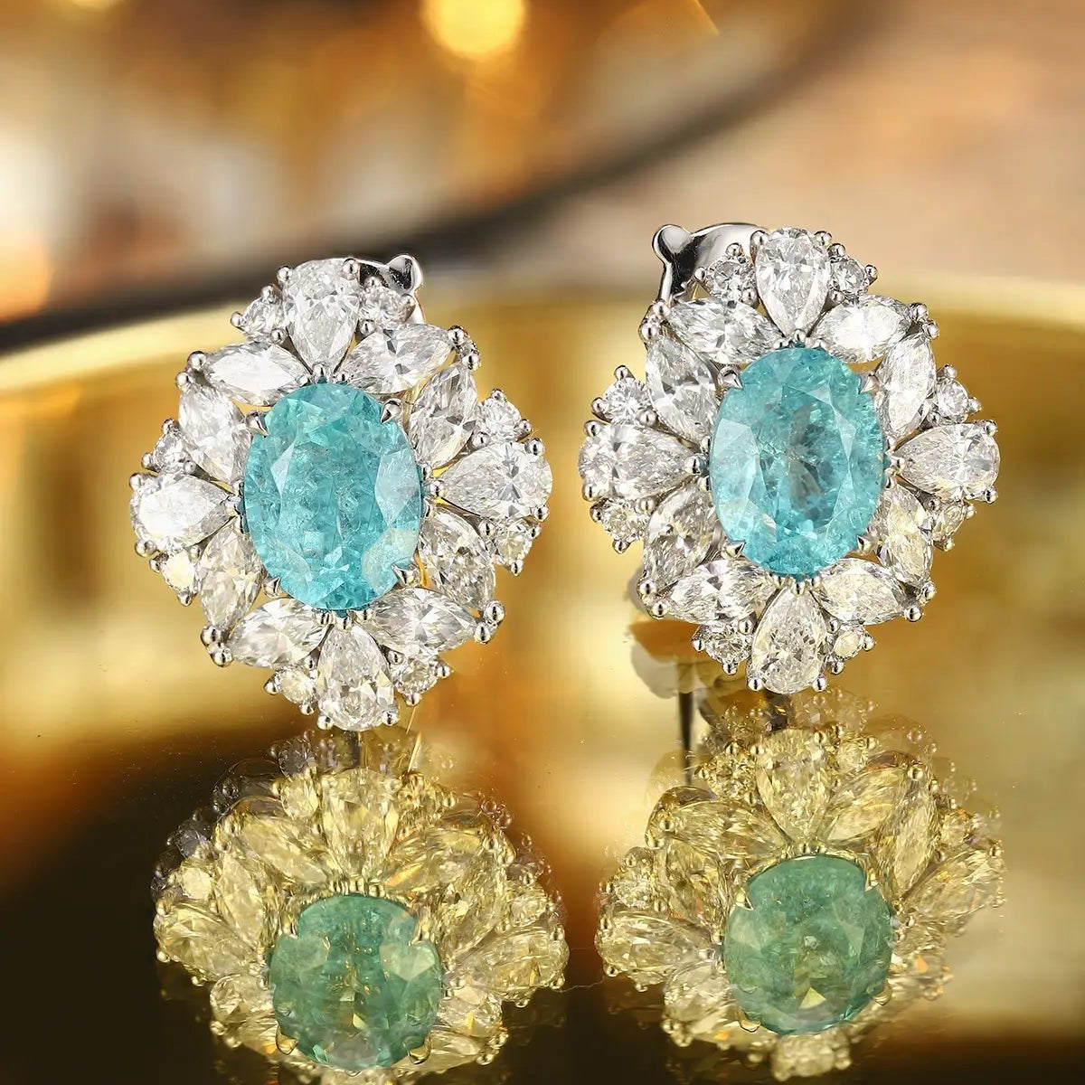 PT950 Lab Grown Diamond Lab Grown Paraiba 6.5ct Oval Shape Earrings