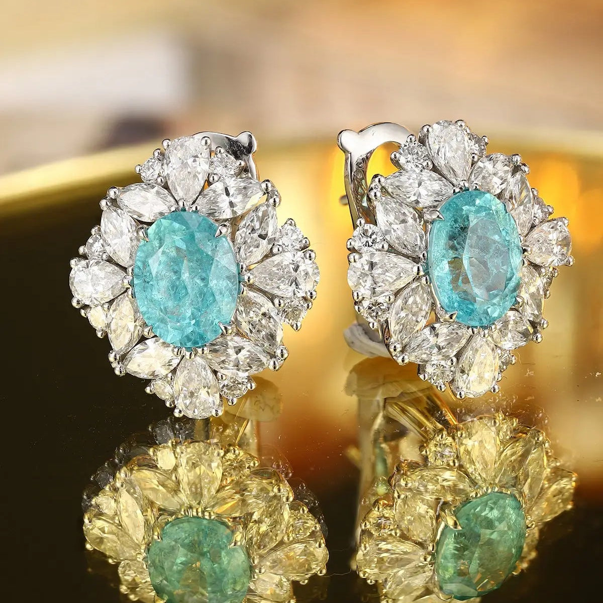 PT950 Lab Grown Diamond Lab Grown Paraiba 6.5ct Oval Shape Earrings