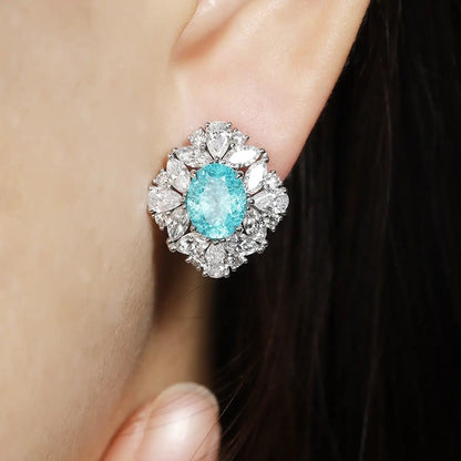 PT950 Lab Grown Diamond Lab Grown Paraiba 6.5ct Oval Shape Earrings