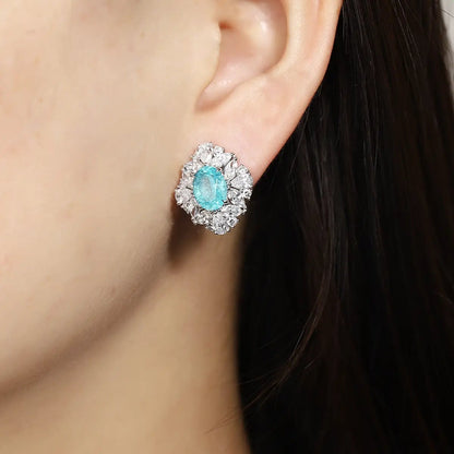PT950 Lab Grown Diamond Lab Grown Paraiba 6.5ct Oval Shape Earrings