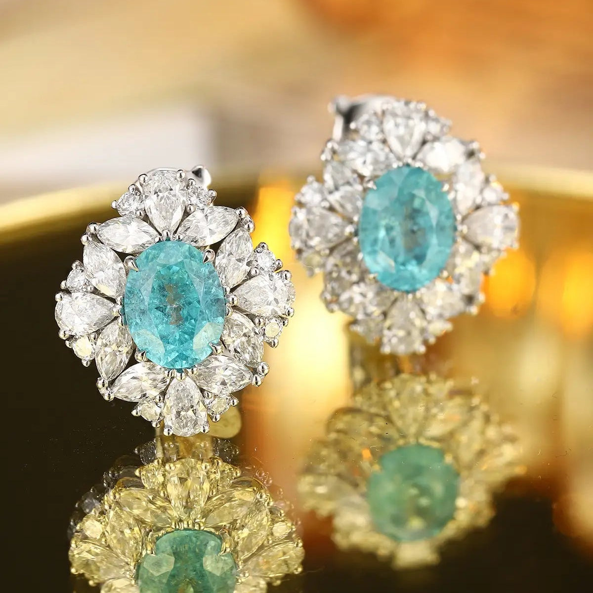 PT950 Lab Grown Diamond Lab Grown Paraiba 6.5ct Oval Shape Earrings