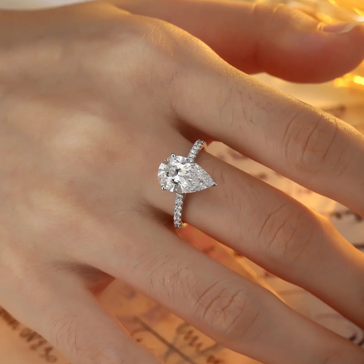 18K Lab Grown Diamond 3ct Drop Shaped Ring