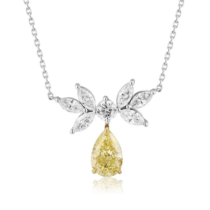 18K Lab Grown Yellow Diamond Pear Shape Necklace