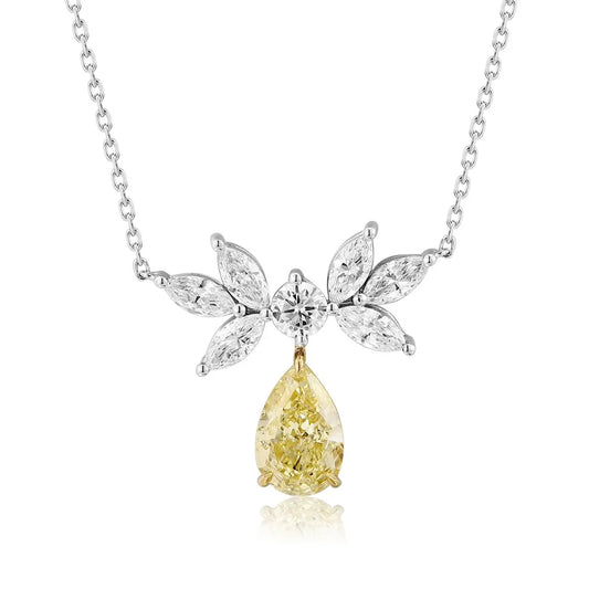18K Lab Grown Yellow Diamond Pear Shape Necklace